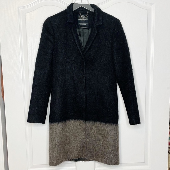 All Saints Strand Crombie Colorblock Jacket Sweater Size 6 Black Grey/Brown - Picture 3 of 9